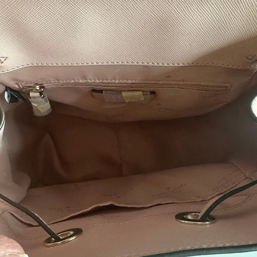 Kate Spade Lizzie Flap Backpack Womens Rose Smoke Pink Saffiano Leather Bag